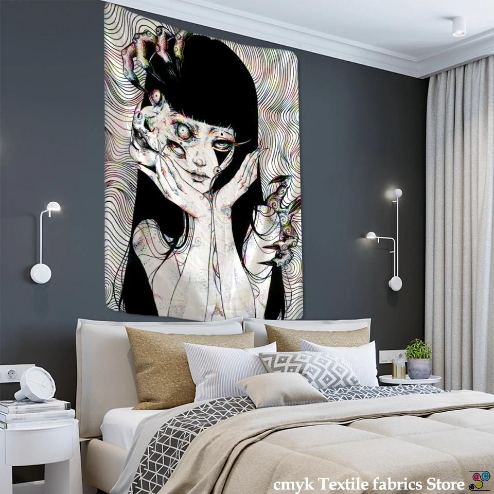 tapisserie murale suspendue de dessin animé d'horreur japonais, tapiz mystérieux, illustration d'horreur de dessin animé, décoration de salle d'art kawaii pour la maison tapisserie murale suspendue de dessin animé d'horreur japonais, tapiz mystérieux, illustration d'horreur de dessin animé, décoration de salle d'art kawaii pour la maison