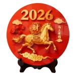Peintures décoratives de l&rsquo;année du cheval, ornement rond en bois, cadre Photo, décorations porte-bonheur, ornement de bureau amusant pour le bureau