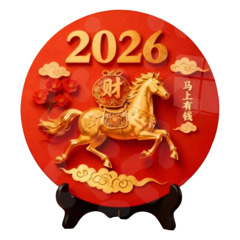 Peintures décoratives de l’année du cheval, ornement rond en bois, cadre Photo, décorations porte-bonheur, ornement de bureau amusant pour le bureau Peintures décoratives de l’année du cheval, ornement rond en bois, cadre Photo, décorations porte-bonheur, ornement de bureau amusant pour le bureau
