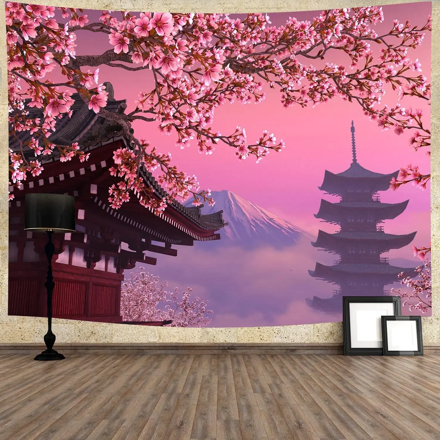 tapisserie de paysage d'anime montagne japonaise avec des fleurs de cerisier tapisserie murale d'art esthétique de village sakura pour chambre à coucher tapisserie de paysage d'anime montagne japonaise avec des fleurs de cerisier tapisserie murale d'art esthétique de village sakura pour chambre à coucher