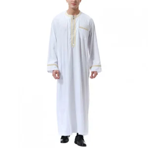 Vêtements musulmans traditionnels pour hommes, chemise musulmane, robe d&rsquo;aviation, royauté islamique, robe de Dubaï, col rond, manches longues, rétro, adt Abaya