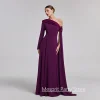 Robe de soirée violette personnalisée, asymétrique épaule dénudée, manches longues, longueur au sol, ligne A, robes de bal formelles, robes de fête de mariage Robe de soirée violette personnalisée, asymétrique épaule dénudée, manches longues, longueur au sol, ligne A, robes de bal formelles, robes de fête de mariage