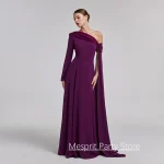 Robe de soirée violette personnalisée, asymétrique épaule dénudée, manches longues, longueur au sol, ligne A, robes de bal formelles, robes de fête de mariage Robe de soirée violette personnalisée, asymétrique épaule dénudée, manches longues, longueur au sol, ligne A, robes de bal formelles, robes de fête de mariage