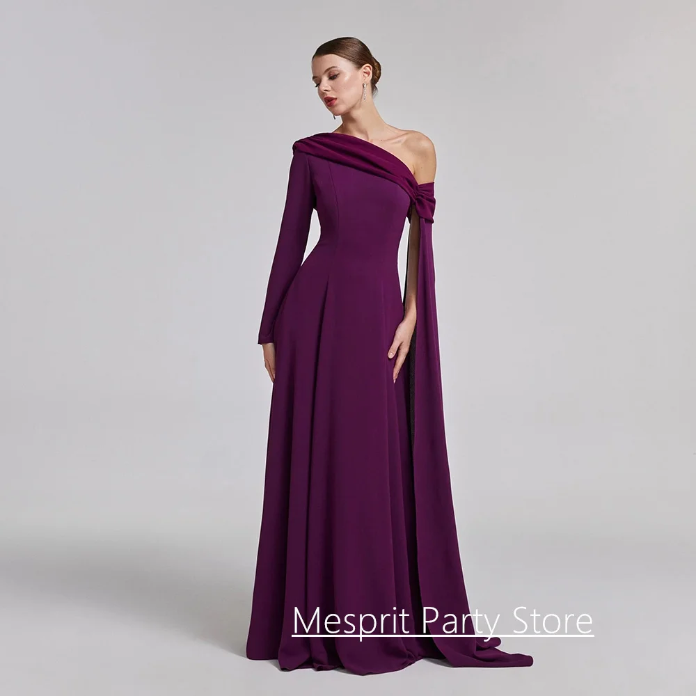 Robe de soirée violette personnalisée, asymétrique épaule dénudée, manches longues, longueur au sol, ligne A, robes de bal formelles, robes de fête de mariage Robe de soirée violette personnalisée, asymétrique épaule dénudée, manches longues, longueur au sol, ligne A, robes de bal formelles, robes de fête de mariage