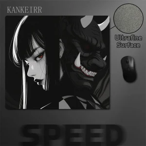 Tapis de souris japonais Oni Mask Girl Control, sous-souris média, tapis de clavier de sport électronique, accessoires de configuration de jeu, polymères de souris, 40×45 Tapis de souris japonais Oni Mask Girl Control, sous-souris média, tapis de clavier de sport électronique, accessoires de configuration de jeu, polymères de souris, 40×45