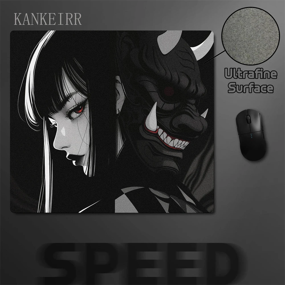 Tapis de souris japonais Oni Mask Girl Control, sous-souris média, tapis de clavier de sport électronique, accessoires de configuration de jeu, polymères de souris, 40×45 Tapis de souris japonais Oni Mask Girl Control, sous-souris média, tapis de clavier de sport électronique, accessoires de configuration de jeu, polymères de souris, 40×45