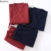 ensemble pyjama deux pièces pour hommes, kimono de style japonais, 100% coton, couche d'air épaisse et chaude, vêtements de maison, automne et hiver