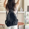 sac à main à nœud de style coréen, sac à dos en nylon de couleur unie, grande capacité, sac à bandoulière froissé, voyage