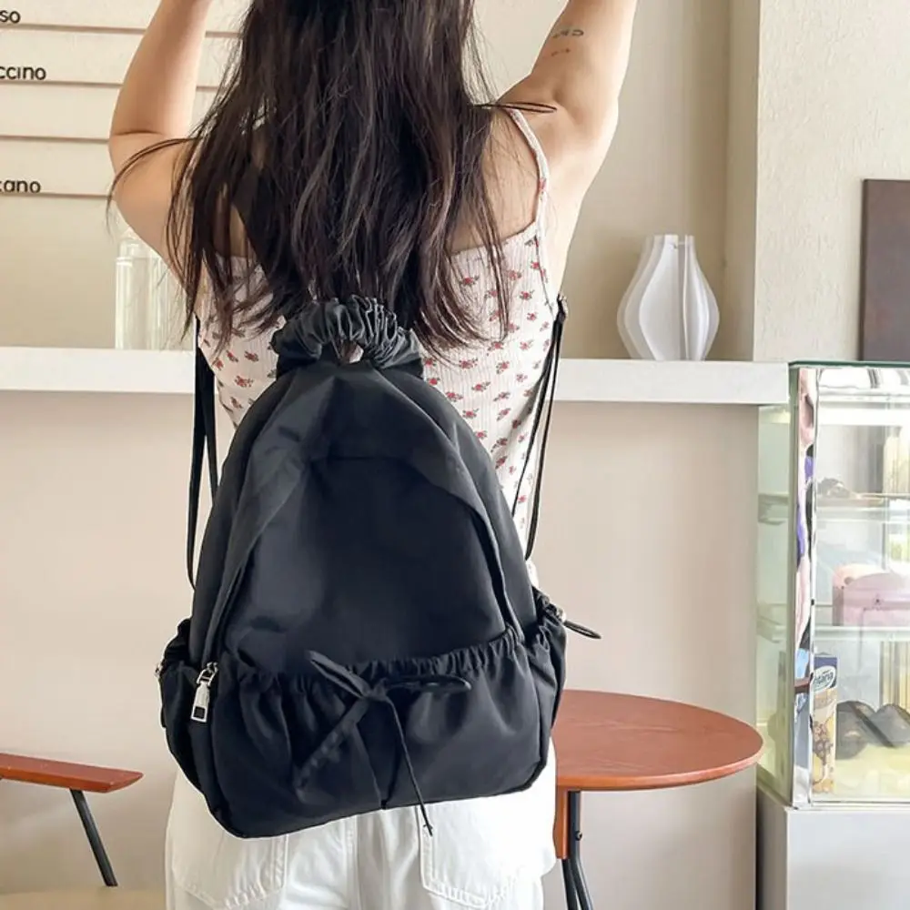 sac à main à nœud de style coréen, sac à dos en nylon de couleur unie, grande capacité, sac à bandoulière froissé, voyage sac à main à nœud de style coréen, sac à dos en nylon de couleur unie, grande capacité, sac à bandoulière froissé, voyage