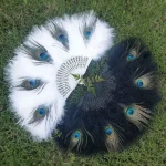 Avec gland paon plume ventilateur Portable pliant main ventilateur doux épais plumes poignée creuse plume danse ventilateur mariage