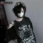 [Olmee] en Stock noir Anime Jirai Kei manches longues col rond sweat Cosplay Costume surdimensionné décontracté Streetwear Halloween
