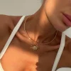 Collier ras du cou en or de Style coréen Simple pour femmes, chaîne de cou Hip-hop en métal, chaîne de clavicule en alliage, pendentif soleil Collier ras du cou en or de Style coréen Simple pour femmes, chaîne de cou Hip-hop en métal, chaîne de clavicule en alliage, pendentif soleil