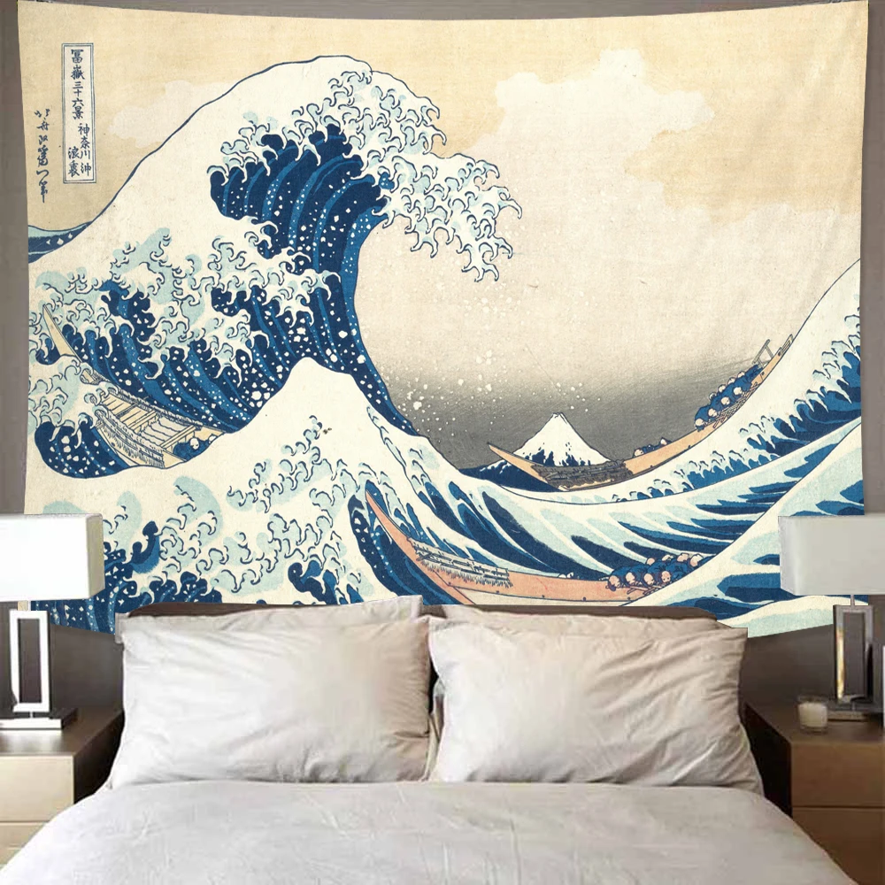 Tapisserie japonaise décorative pour la maison, art du mont Fuji du Japon imprimé, grand mur de vagues Oke Agawa Tapisserie japonaise décorative pour la maison, art du mont Fuji du Japon imprimé, grand mur de vagues Oke Agawa