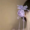 pinces à cheveux à fleurs pour femmes, pâte de taro douce, fleur de super fée violette, longue ruban, épingle à cheveux, style forêt douce, accessoire de tête mignon