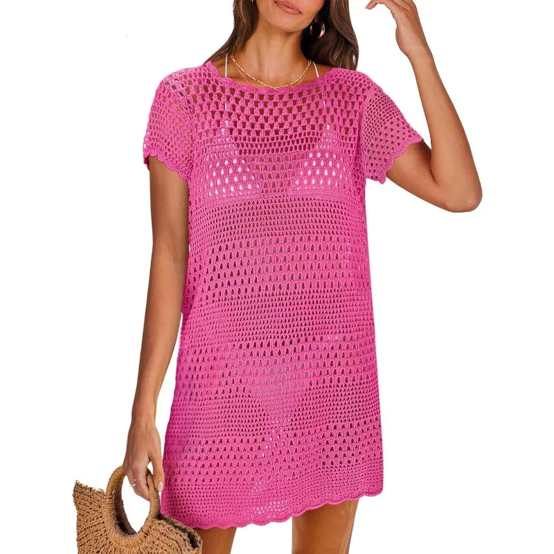 maillot de bain couvrir pour femmes vintage tricoté évider manches courtes bikini couvrir 2025 nouveau maillot de bain de plage robes au crochet maillot de bain couvrir pour femmes vintage tricoté évider manches courtes bikini couvrir 2025 nouveau maillot de bain de plage robes au crochet