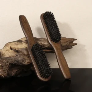 Manche en bois poils de sanglier barbe brosse outil de rasage brosse à cheveux en bois courbé hommes barbe rasage brosse coiffeur moustache brosses