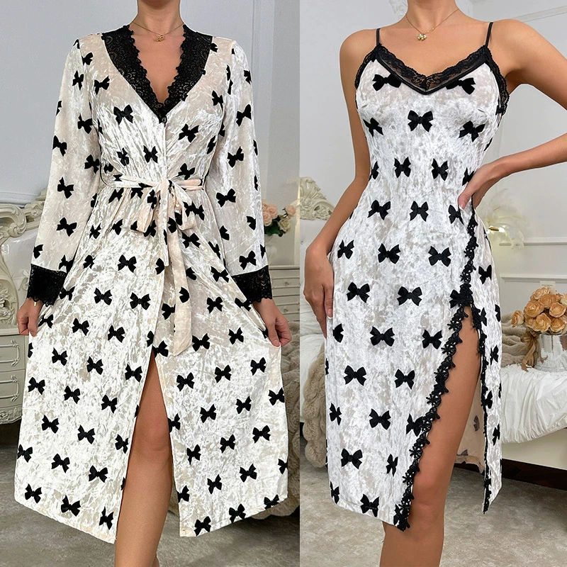 Robe en velours doux pour femme, kimono en dentelle Tirm, chemise de nuit longue, vêtements de nuit, cadeau de fête de mariage, vêtements de détente Robe en velours doux pour femme, kimono en dentelle Tirm, chemise de nuit longue, vêtements de nuit, cadeau de fête de mariage, vêtements de détente