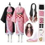 Costume de Cosplay Anime Kamado Nezuko, tueur de démons Kimetsu No Yaiba, Kimono Haori, perruque sabots, Costume pour enfants et adultes