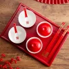 ensemble de vaisselle britannique pour mariage chinois, bols en céramique rouge, bols et cuillères, tasses à thé, baguettes, fournitures de mariage, cadeaux, pomercomparator