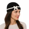 chapeau tricoté à fleurs au crochet de style coréen, ajouré, fait à la main, bonnet tissé à fleurs, mignon et chaud, avec nœud papillon, pour filles