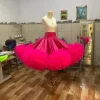 jupe en satin fuchsia longueur genou pour femmes, avec bas à volants, costumes pour spectacle sur scène, jupes pour séances photo