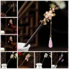 ornements de cheveux en bois nouveau bâton de cheveux chinois vintage fleur épingle à cheveux avec gland à la main épingle à cheveux fourchette pour hanfu