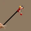 bâton de cheveux vintage avec pompon en perles de fleurs pour femmes, nouveau style chinois, épingle à cheveux hanfu en bois irrégulière, couvre chef, accessoires bijoux