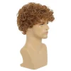 perruque courte bouclée pour hommes, brun clair, cheveux synthétiques, à utiliser pour halloween, cosplay, costume, style disco pour hommes