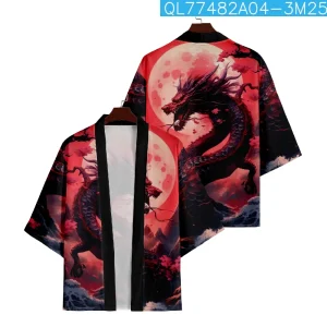 Kimono japonais Dragon imprimé Cardigan chemise asiatique Streetwear Robe Kimonos Harakuju samouraï Costume hommes Haori Yukata