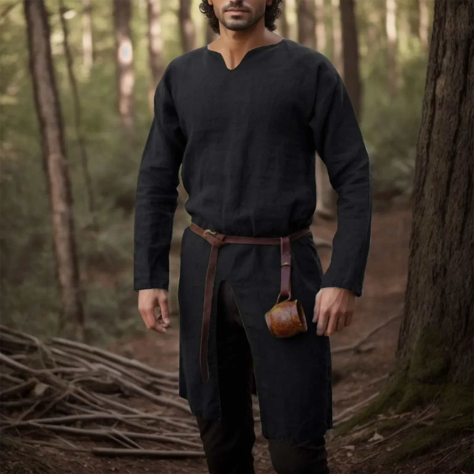 chemise en lin rétro de la renaissance médiévale, tunique longue pour hommes, vestes vintage, costumes de cosplay de chevalier vikings pirate chemise en lin rétro de la renaissance médiévale, tunique longue pour hommes, vestes vintage, costumes de cosplay de chevalier vikings pirate