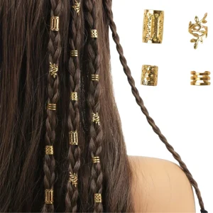 Ensemble d&rsquo;anneaux de cheveux creux élégants pour femmes, avec différents motifs, accessoires de cheveux pour filles, bijoux de cheveux Loc pour tresses, 40 pièces/ensemble
