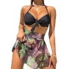 bikinis 3 pièces avec kimono pour femme, maillot de bain taille haute, push up, cover up, imprimé tropical, vêtements de plage, 2023