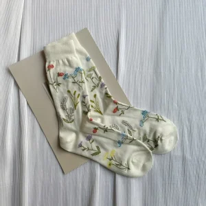 Chaussettes en coton peigné pour femmes, élégantes, rétro, mignonnes, bout fendu, motifs floraux végétaux, doux, deux orteils, japonais, Harajuku, Tabi Sox