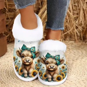 Pantoufles Highland Cow pour femmes – Semelle en caoutchouc antidérapante, chaussures d’intérieur/extérieur – Cottagecore confortable pour chambre à coucher/salon Pantoufles Highland Cow pour femmes – Semelle en caoutchouc antidérapante, chaussures d’intérieur/extérieur – Cottagecore confortable pour chambre à coucher/salon