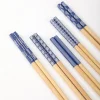 baguettes japonaises réutilisables en bois de bambou naturel, 5 paires, faites à la main, multicolores, sushi chat fleur, design, vaisselle écologique