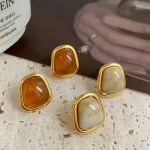 Boucles d&rsquo;oreilles Vintage en résine carrée couleur café pour femmes et filles, boucles d&rsquo;oreilles géométriques irrégulières en métal, bijoux tendance 2025