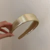 bandeaux larges en cuir de style coréen pour femmes, or brillant, argent, pu, bandes de sauna, mode, éponge unie, cerceau à cheveux, pince à cheveux, vêtements de sauna rétro