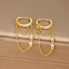 nouveauté double chaînes longues gland boucles d'oreilles pour femmes coréen en acier inoxydable zircon suspendus boucle d'oreille piercing bijoux