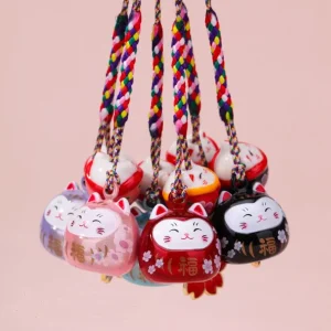 Porte-clés Maneki Neko mignon, ornement en fleur de cerisier, pendentif chat porte-bonheur, décoration de sac à dos, breloques, sangle de téléphone pour filles Porte-clés Maneki Neko mignon, ornement en fleur de cerisier, pendentif chat porte-bonheur, décoration de sac à dos, breloques, sangle de téléphone pour filles