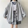 vestes cardigan de style preppy japonais pour femmes, col en v, poches solides, bouton, mode preppy, automne, hiver, nouveau