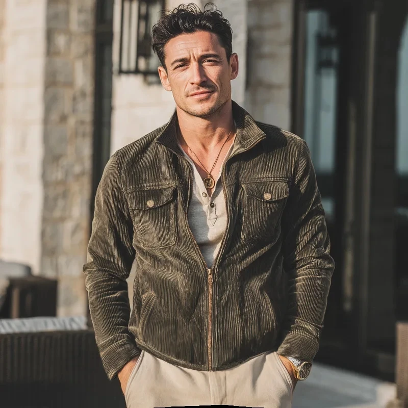 veste d'automne en velours côtelé pour hommes, haut de travail tendance, décontracté et rétro, chemise, nouveau style ample pour hommes veste d'automne en velours côtelé pour hommes, haut de travail tendance, décontracté et rétro, chemise, nouveau style ample pour hommes