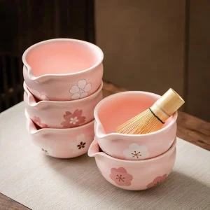 Bol Matcha en céramique, bol Matcha de Style japonais Sakura, bol artistique en céramique pour cérémonie du thé, bol à salade pour Matcha, 1/2 pièces