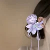 pinces à cheveux à fleurs pour femmes, pâte de taro douce, fleur de super fée violette, longue ruban, épingle à cheveux, style forêt douce, accessoire de tête mignon