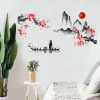 peinture à l'encre japonaise mont fuji soleil rouge fleur de cerisier autocollants muraux pour pvc imperméable salon décoration de la maison