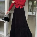 Version coréenne Vintage solide élégant Festival jupe plissée automne hiver femmes taille haute polyvalent jupe longue Streetwear tendance
