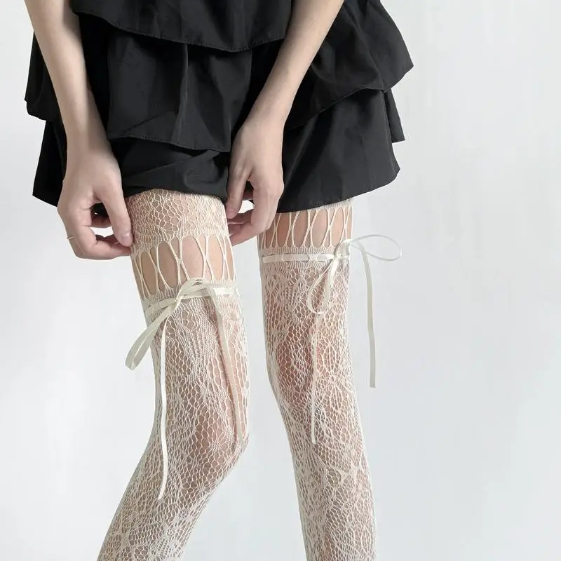 collants noirs et beiges pour femmes, bas en résille transparents, sexy, uniforme jk, sangle à nœud papillon, bas en dentelle collants noirs et beiges pour femmes, bas en résille transparents, sexy, uniforme jk, sangle à nœud papillon, bas en dentelle