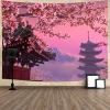 tapisserie de paysage d'anime montagne japonaise avec des fleurs de cerisier tapisseries sakura village art esthétique tapisserie murale tapisserie de maison