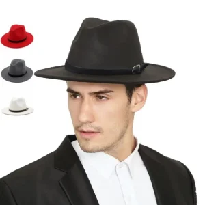 Mode large bord britannique Fedora chapeau Occasion formelle Gentleman hiver feutre chapeaux couleur unie décontracté laine chapeaux hommes femmes
