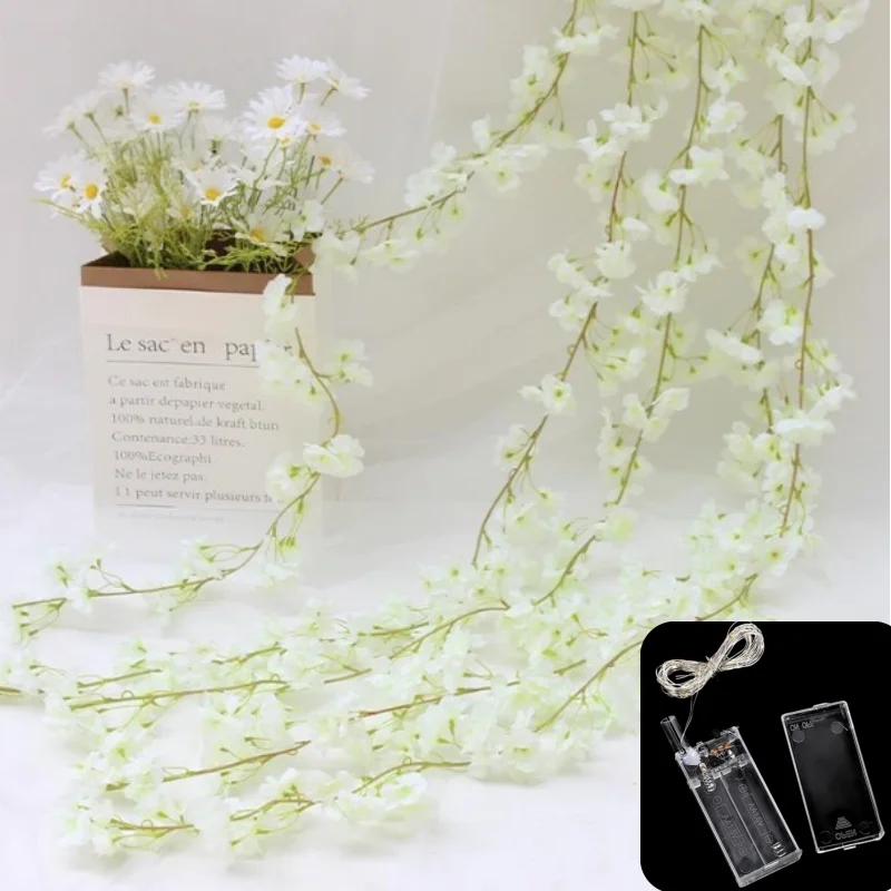 vigne de fleurs sakura artificielles de 180cm, pour décoration de mariage, arc de jardin, décoration de salle de maison, fête de mariée, fausse soie, ornement extérieur vigne de fleurs sakura artificielles de 180cm, pour décoration de mariage, arc de jardin, décoration de salle de maison, fête de mariée, fausse soie, ornement extérieur