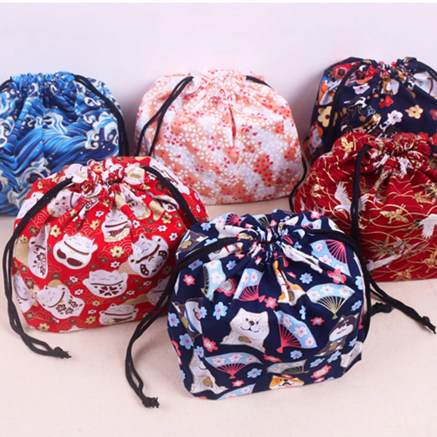 boîte à déjeuner à cordon imprimé chat japonais, sac de rangement pour voyage pique nique portable facile à laver bento boîte à déjeuner fourre tout boîte à déjeuner à cordon imprimé chat japonais, sac de rangement pour voyage pique nique portable facile à laver bento boîte à déjeuner fourre tout